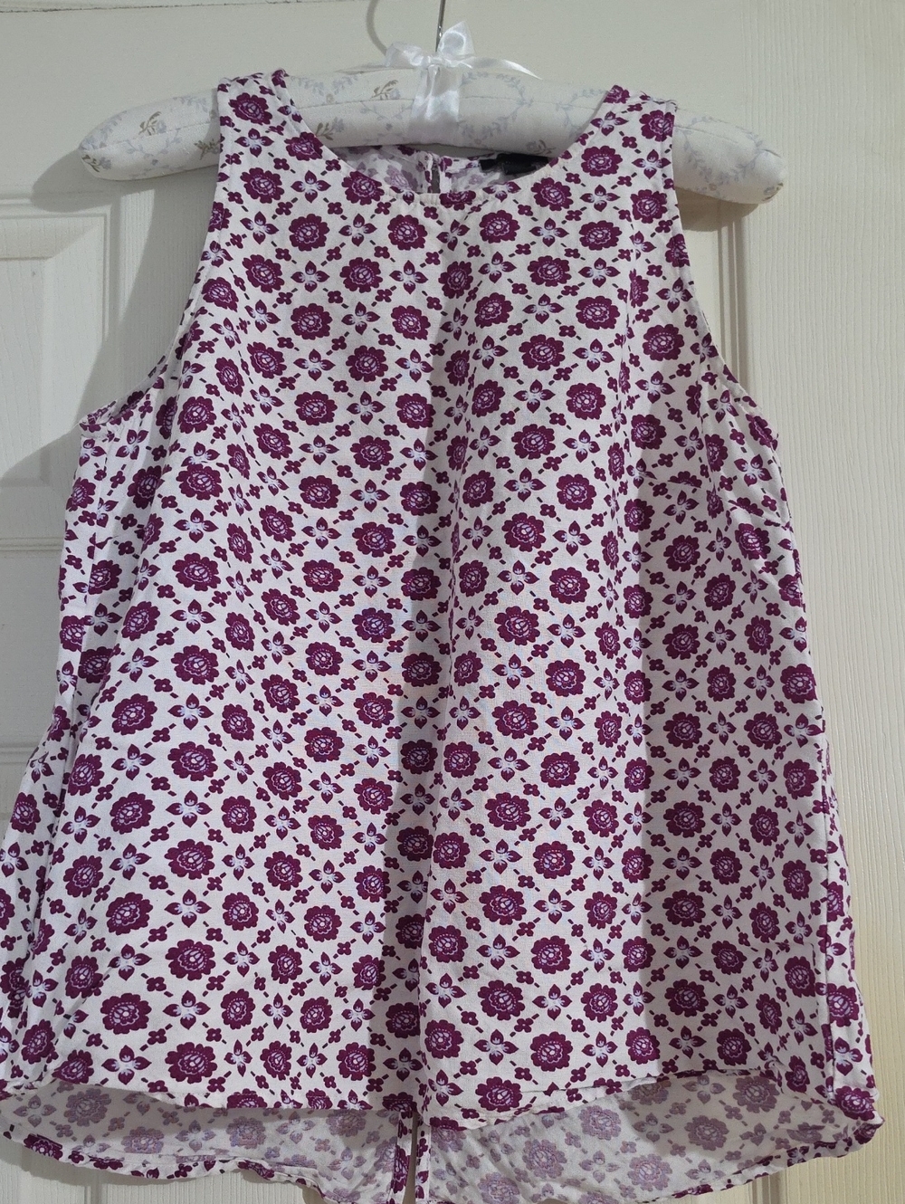 Ann Taylor Girls White Sleeveless Top with Purple Floral Print